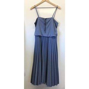 Joseph Magnin Dress Blue Vintage Pleated Dress Strap